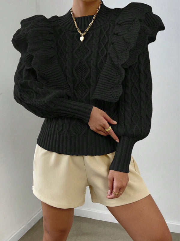 Kylie | Women's Ruffle Cable Knit Long Sleeve Sweater 3