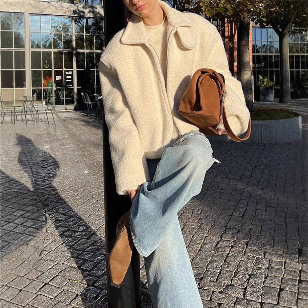 Women’s Short Textured Jacket with Zipper