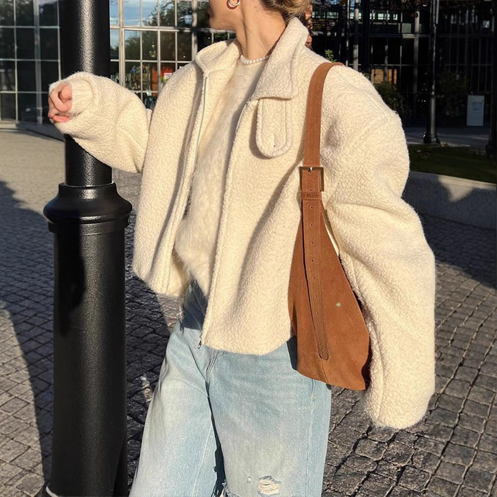 Women’s Short Textured Jacket with Zipper