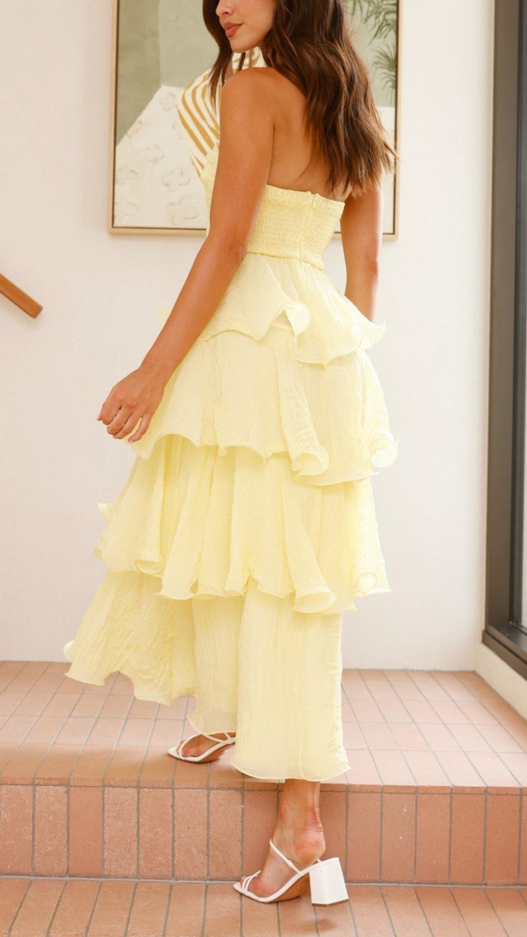 Women’s Strapless Maxi Dress with Tiered Ruffles