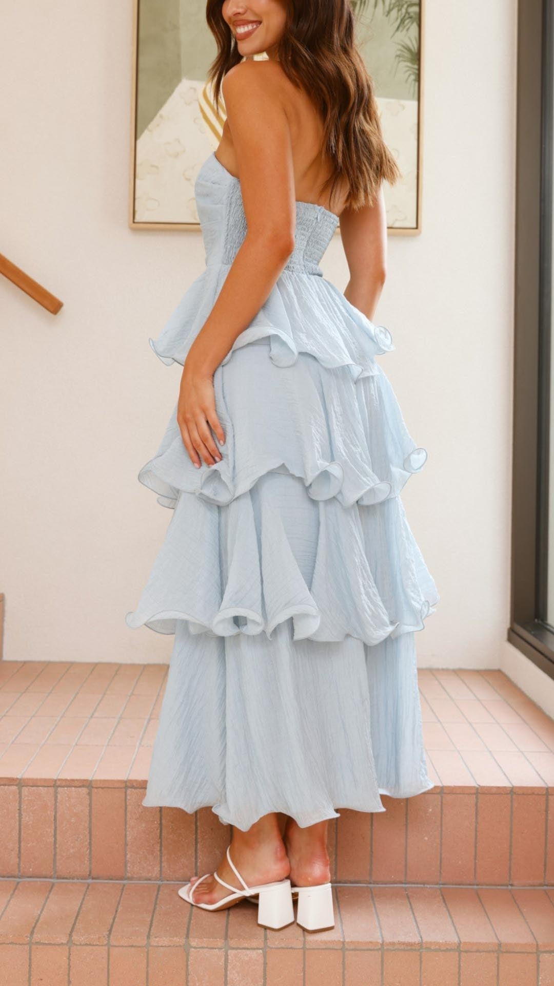 Women’s Strapless Maxi Dress with Tiered Ruffles