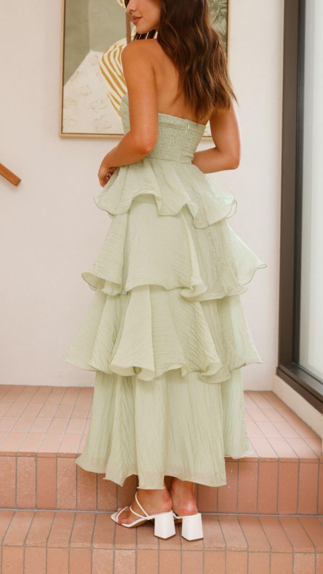 Women’s Strapless Maxi Dress with Tiered Ruffles