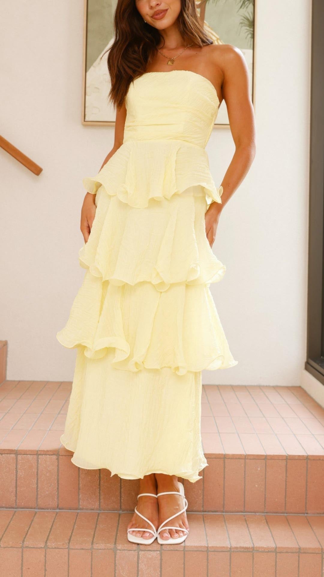 Women’s Strapless Maxi Dress with Tiered Ruffles