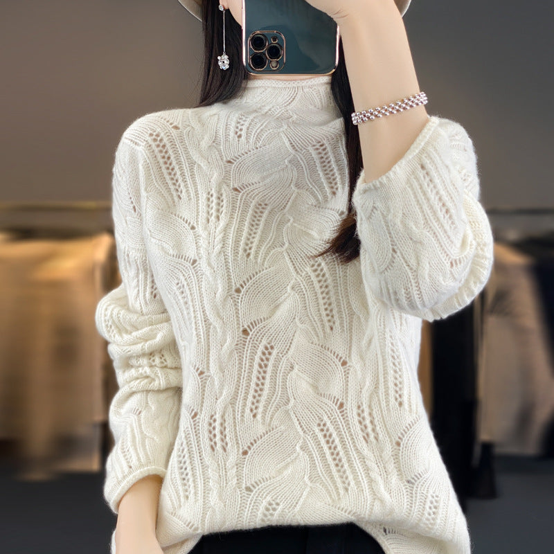 Women’s Sweater With Loose Fit And Open-Knit Mock Neck
