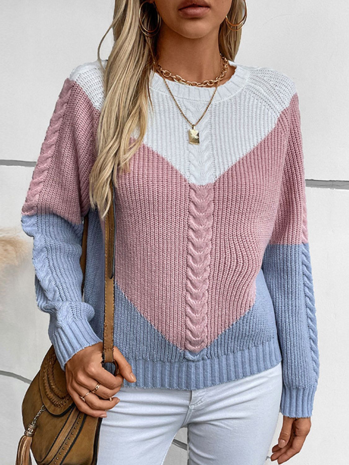 Women’s Sweater with Colour-Block Pattern