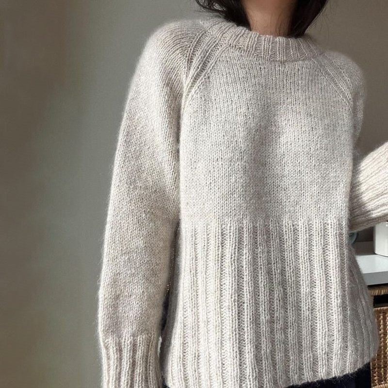 Women’s Sweater with Ribbed Hem and Monochrome Knit Design