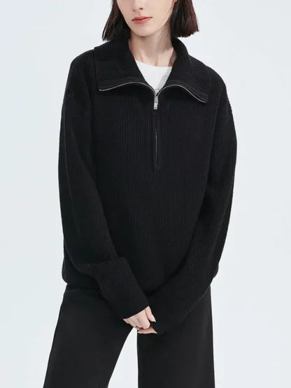 Women’s Sweater with Zip Collar and Loose Shape