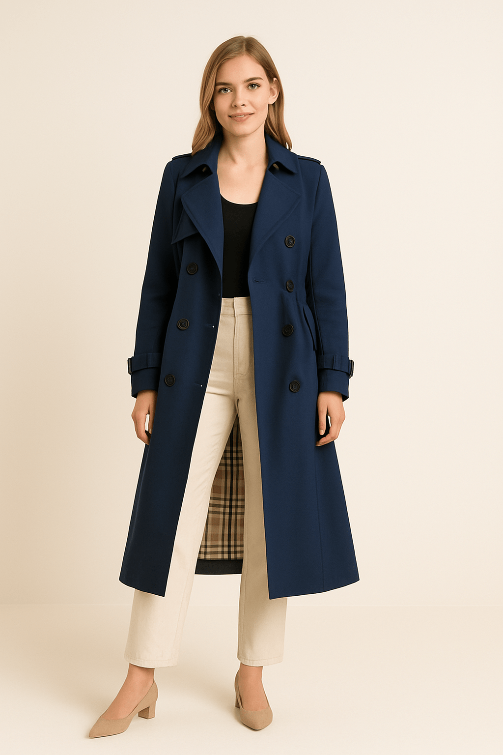 Women’s Double-Breasted Trench Coat with Belted Waist 1
