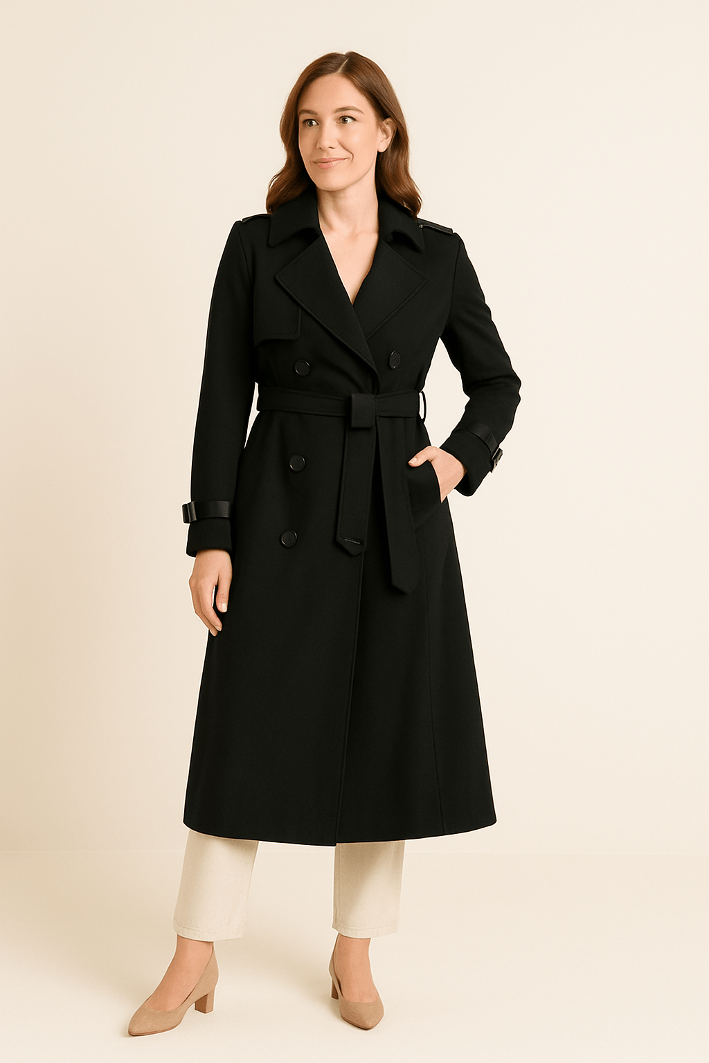 Women’s Double-Breasted Trench Coat with Belted Waist 2