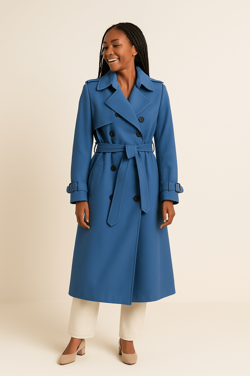 Women’s Double-Breasted Trench Coat with Belted Waist 3