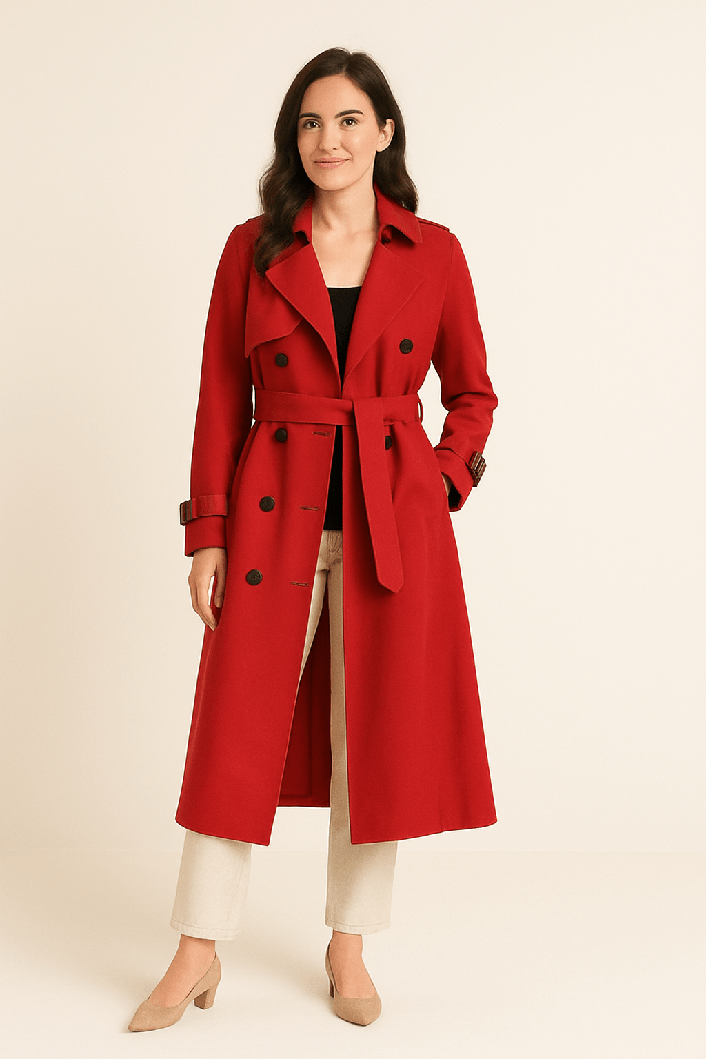 Women’s Double-Breasted Trench Coat with Belted Waist 4
