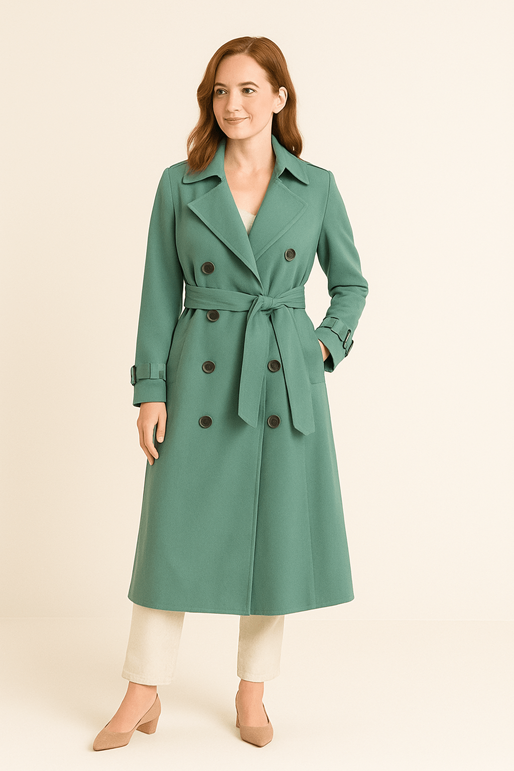 Women’s Double-Breasted Trench Coat with Belted Waist 5