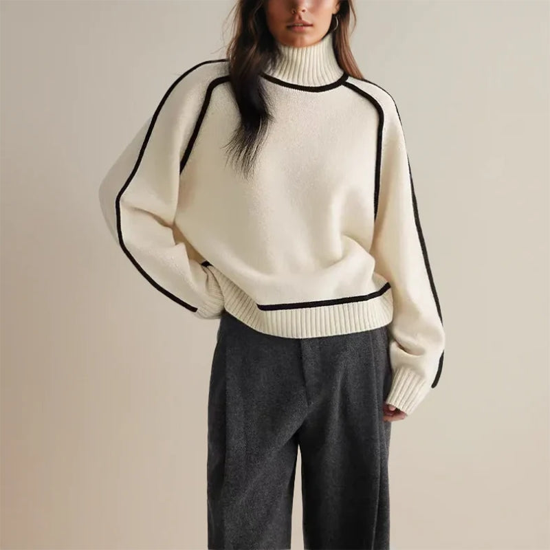 Women’s Turtleneck Sweater with Ribbed Detailing
