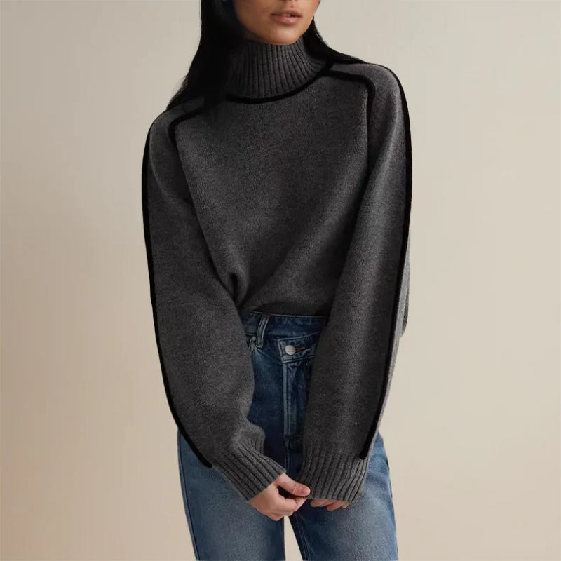Women’s Turtleneck Sweater with Ribbed Detailing