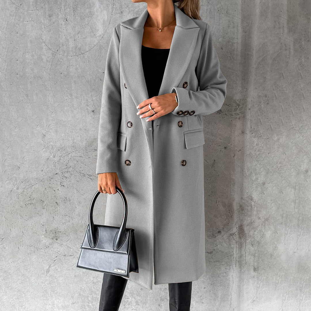 Women’s Two-Row Button Long Coat with Lapel Collar