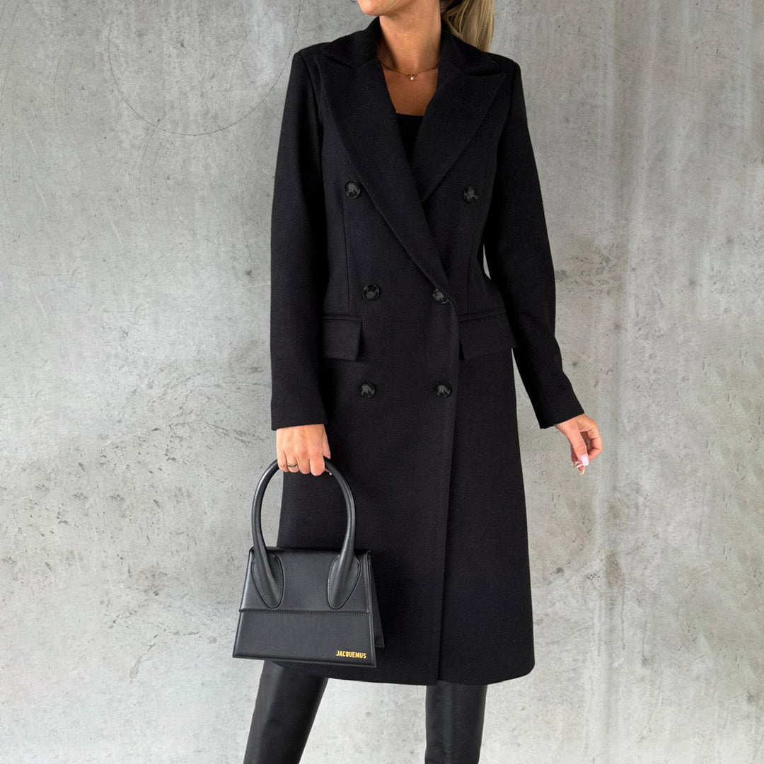Women’s Two-Row Button Long Coat with Lapel Collar
