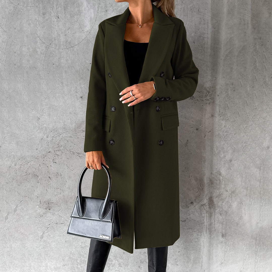 Women’s Two-Row Button Long Coat with Lapel Collar