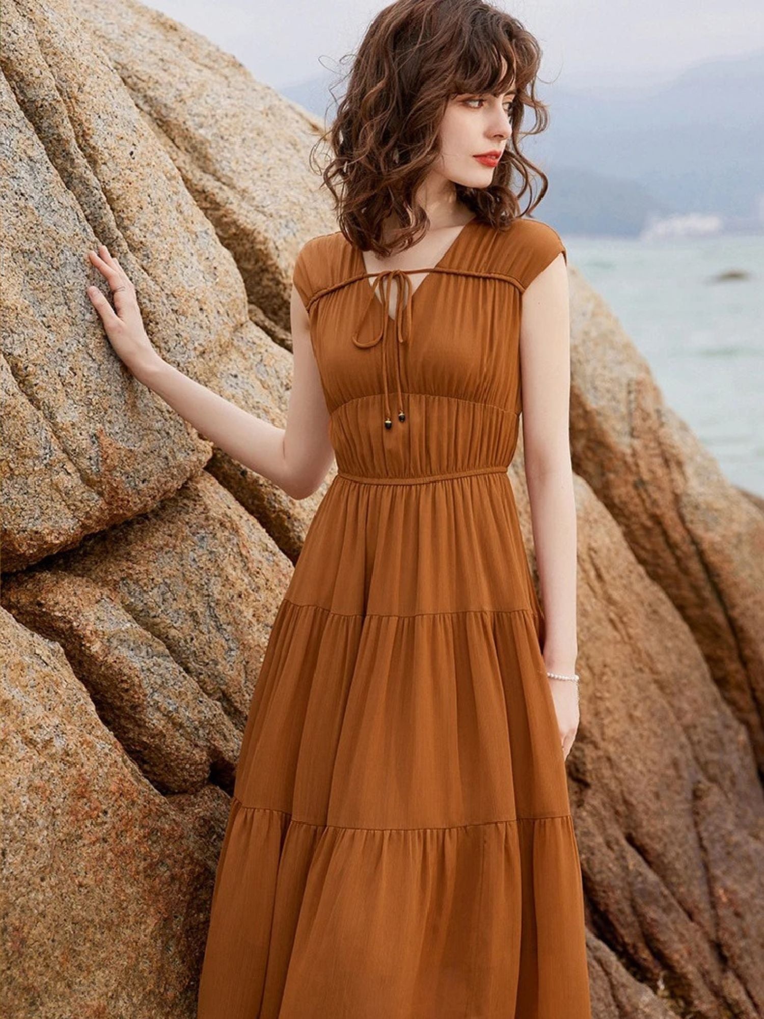Women’s V-Neck Maxi Dress with Bow