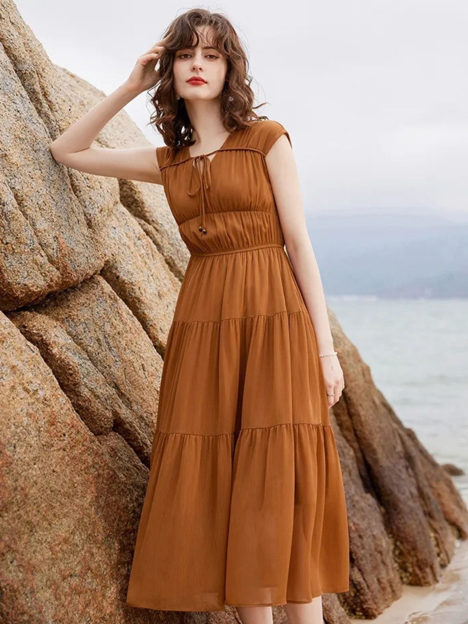 Women’s V-Neck Maxi Dress with Bow