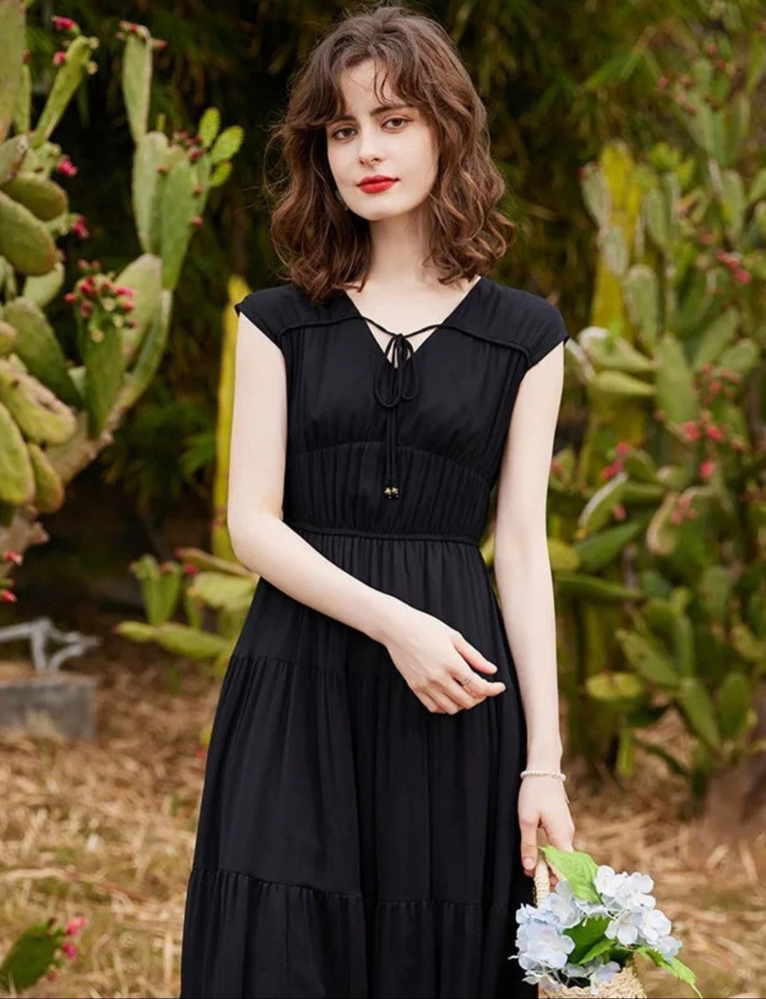 Women’s V-Neck Maxi Dress with Bow