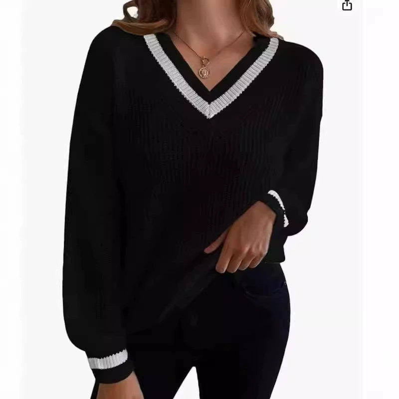 Women’s V-Neck Sweater with Contrast Trim