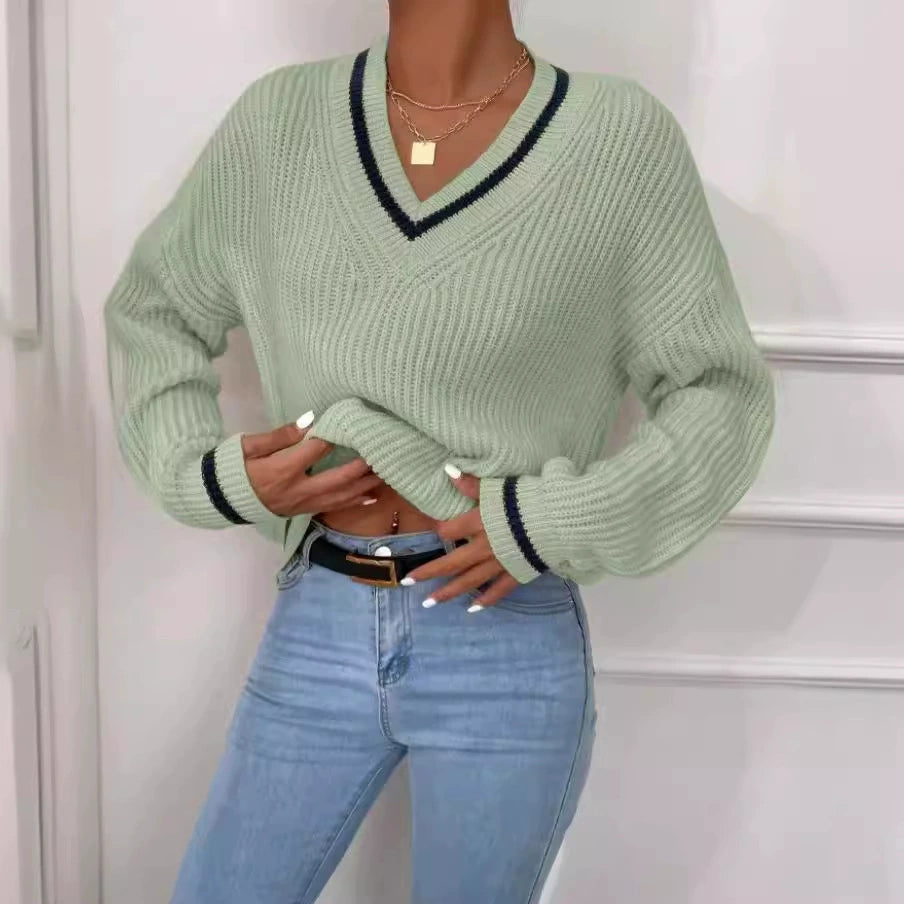 Women’s V-Neck Sweater with Contrast Trim