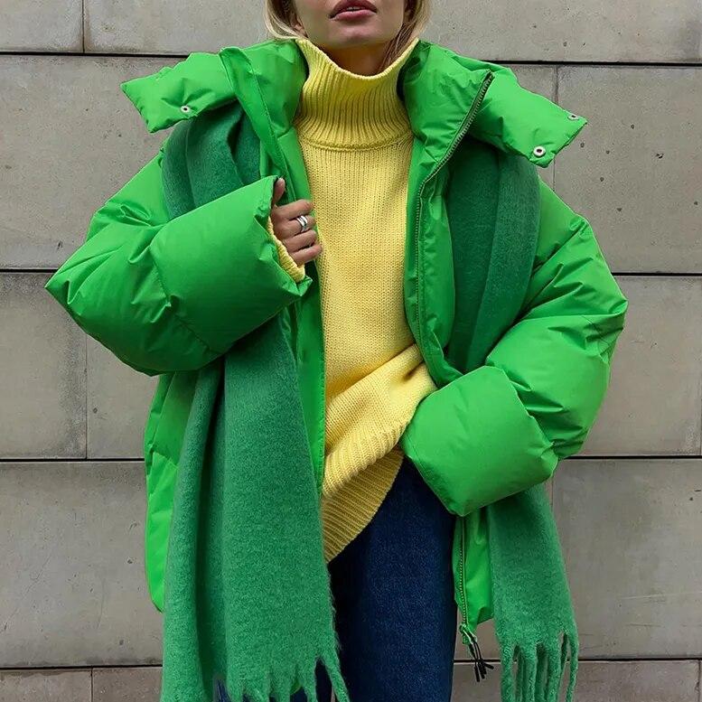 Women’s Winter Oversized Jacket With Hood And Long Sleeves