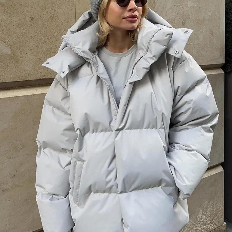 Women’s Winter Oversized Jacket With Hood And Long Sleeves