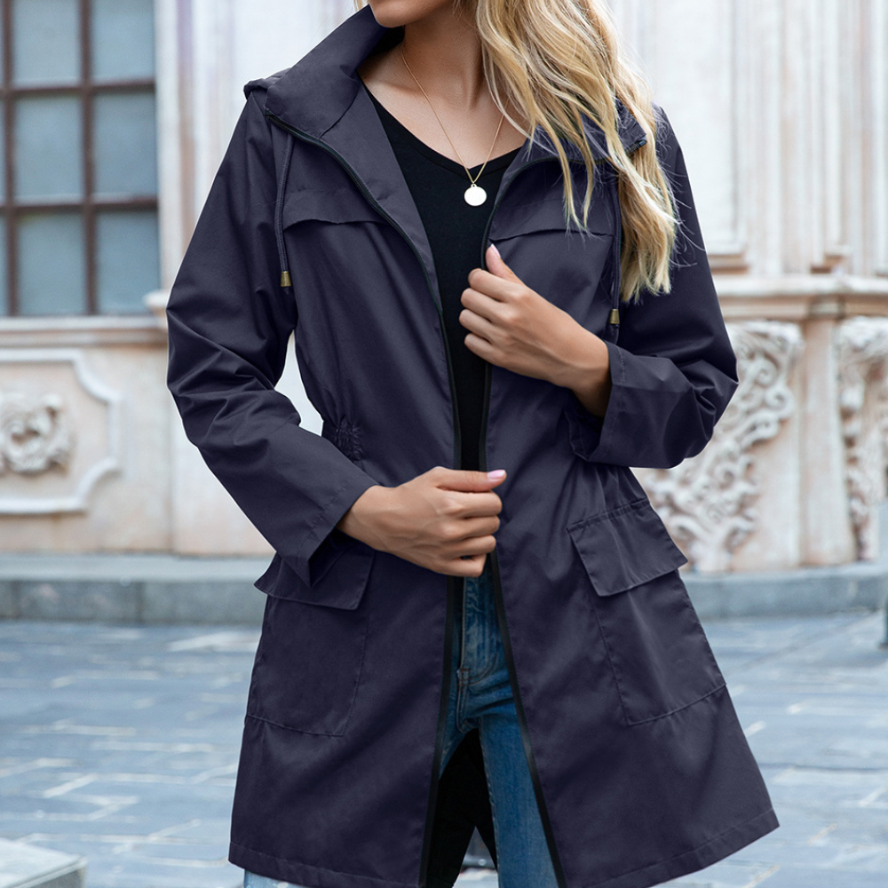 Women's Zip-Up Trench Coat with Drawstring Waist