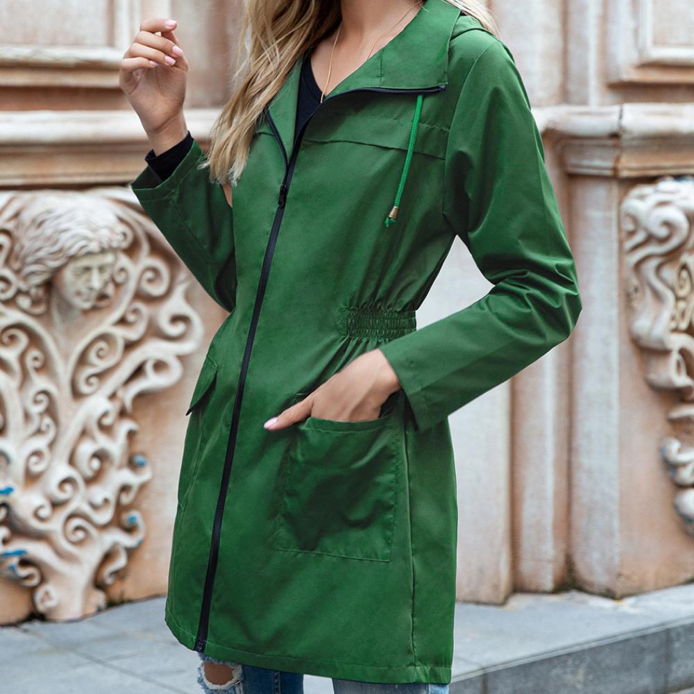 Women's Zip-Up Trench Coat with Drawstring Waist
