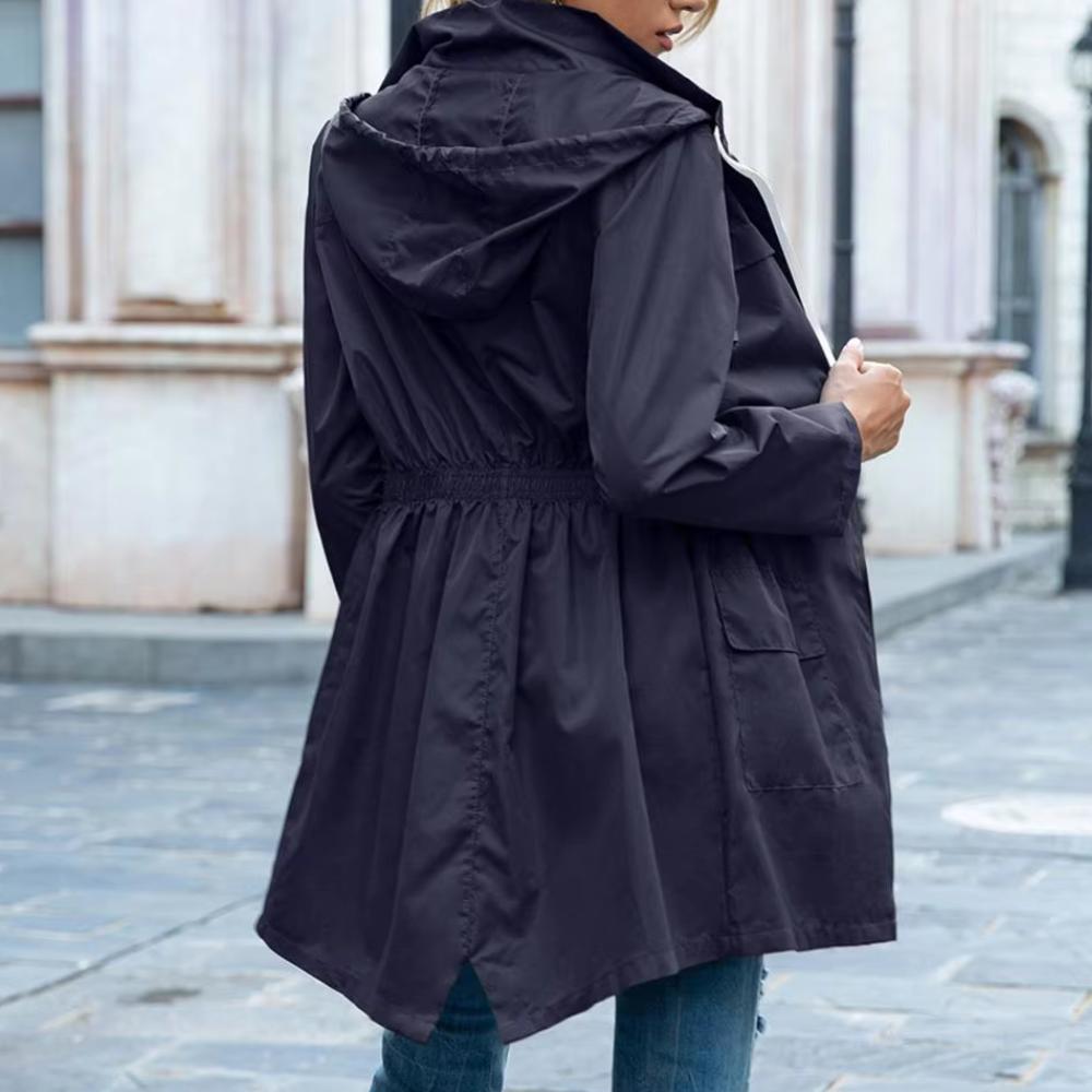 Women's Zip-Up Trench Coat with Drawstring Waist