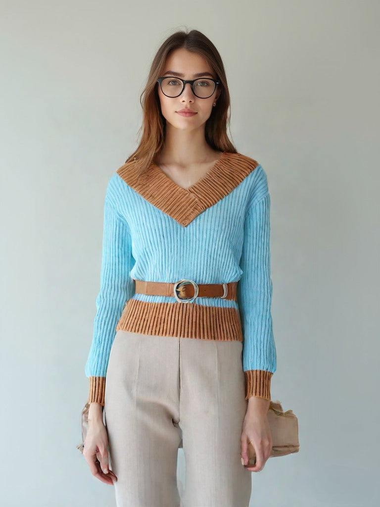 Elena - Elegant V-Neck Sweater with Fitted Waist