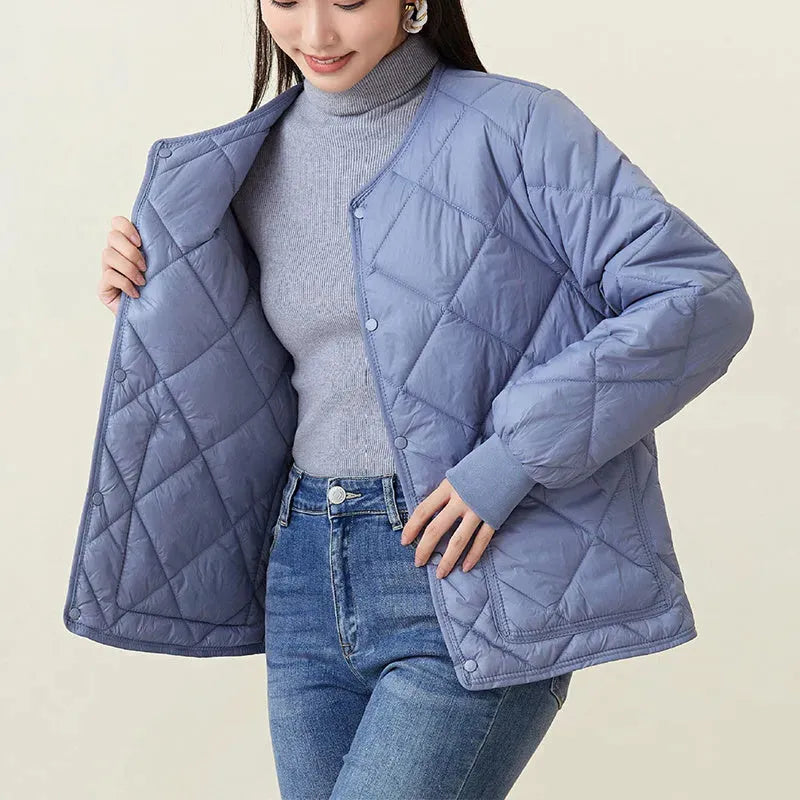 Leocadiah - Women's lightweight quilted jacket with V neck and pockets