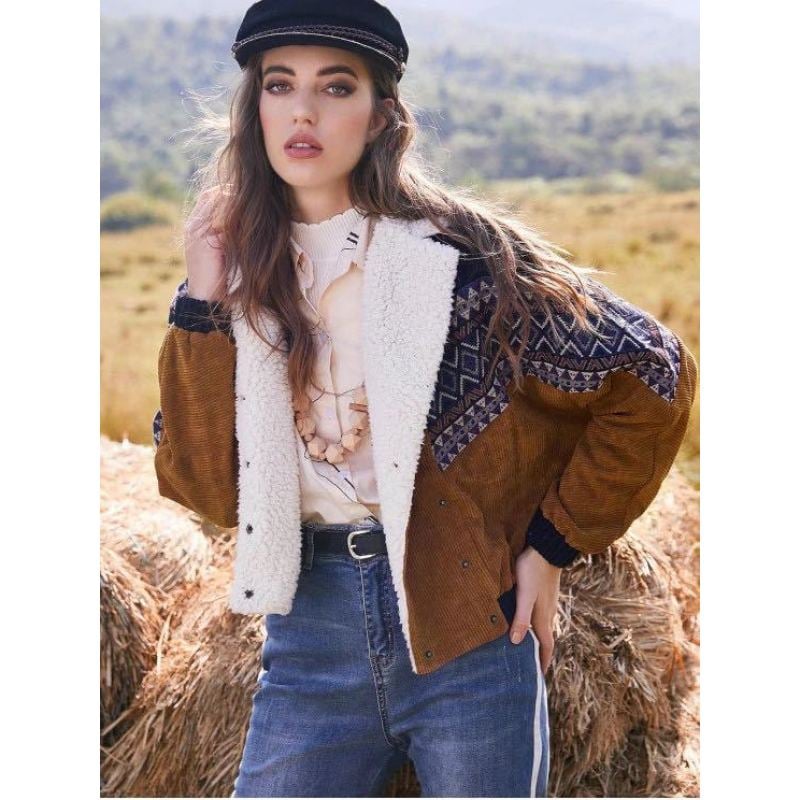 Evah - Elegant Shearling Collar Jacket for Autumn and Winter