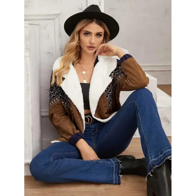 Evah - Elegant Shearling Collar Jacket for Autumn and Winter