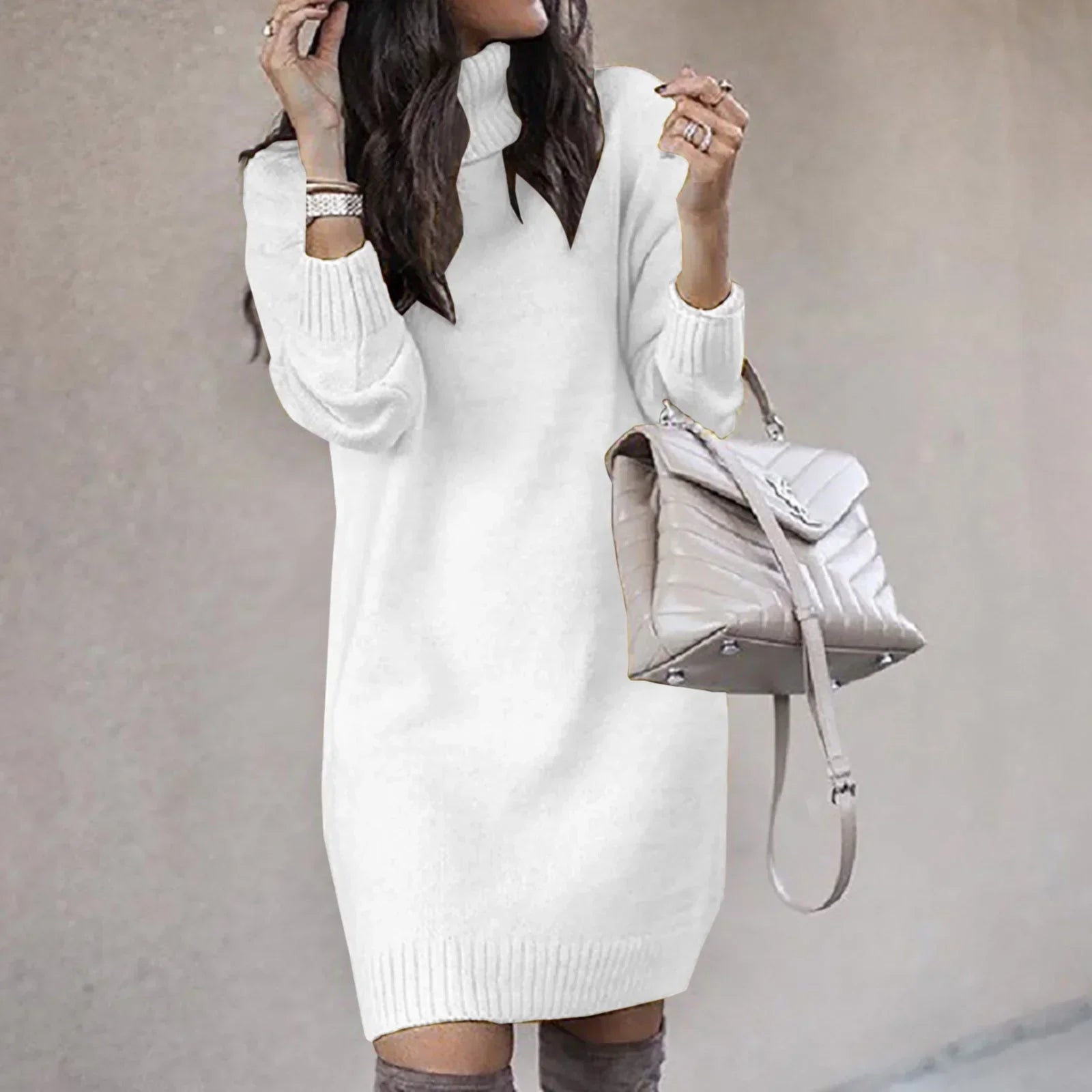 Rebecca - Knitted Knee Length Turtleneck Dress