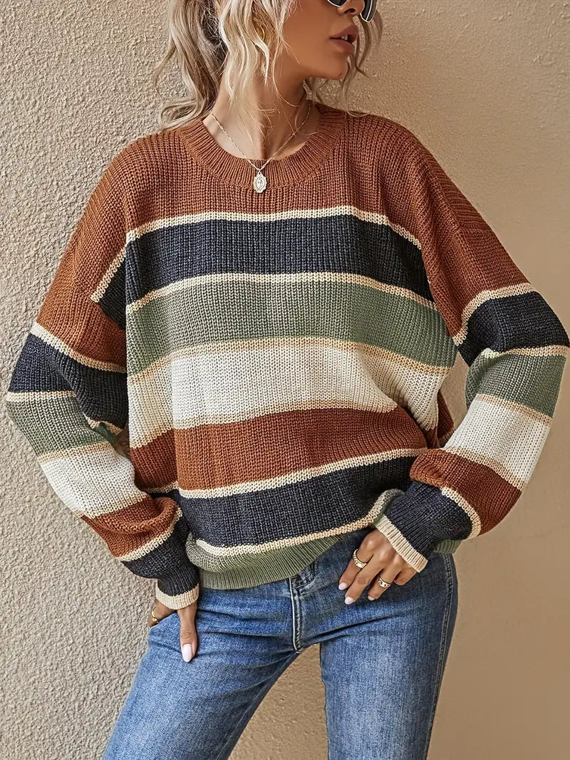 Camill - Women's knitted sweater with coffee stripes