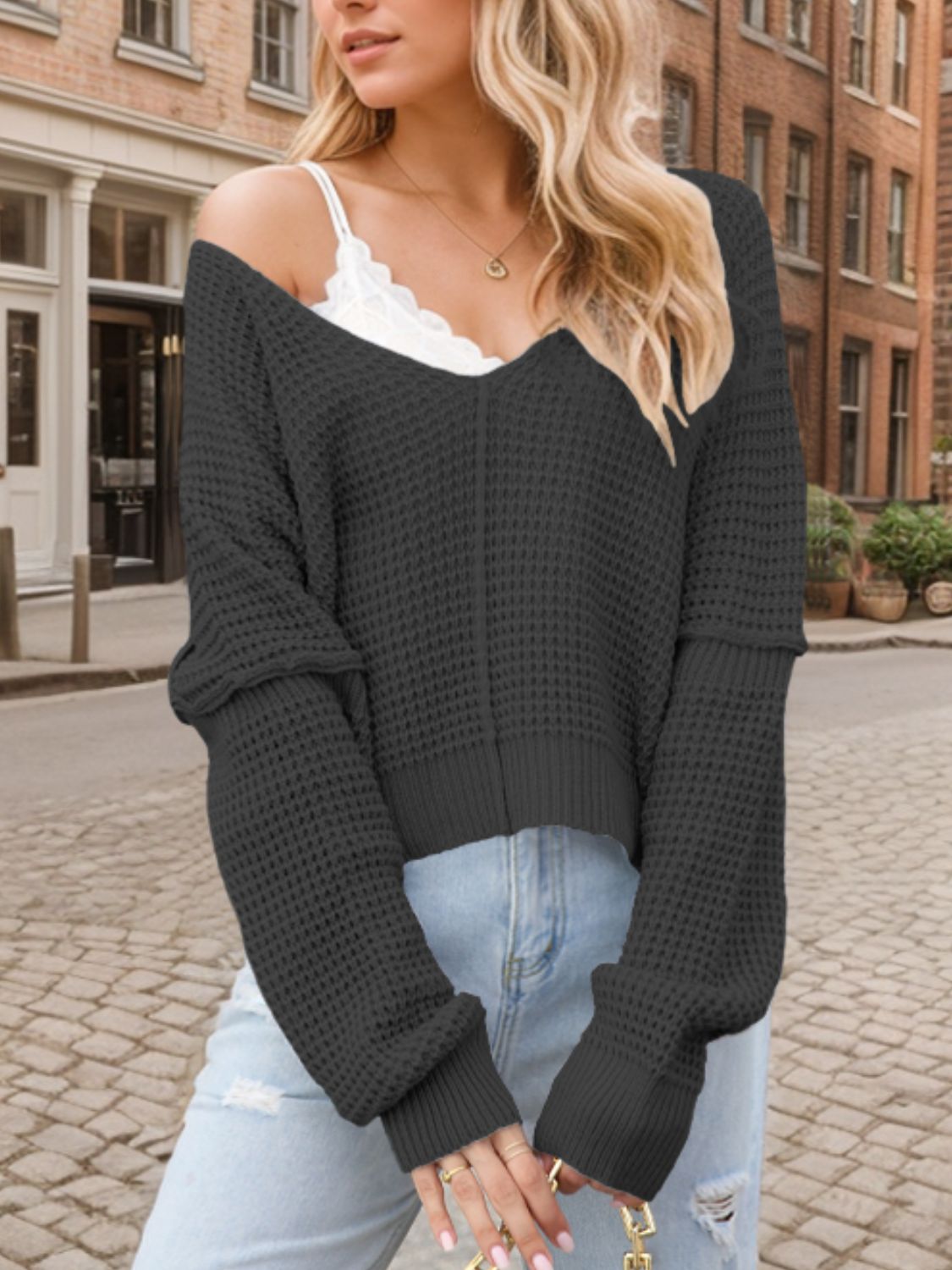 Elaine - Elegant long-sleeved V-neck jumper