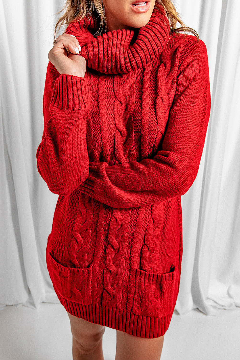 Cosy cable-knit dress with cowl neck For women