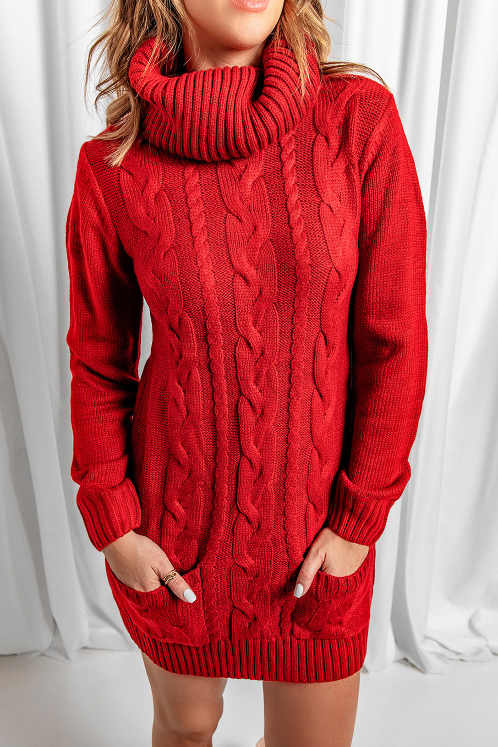 Cosy cable-knit dress with cowl neck For women