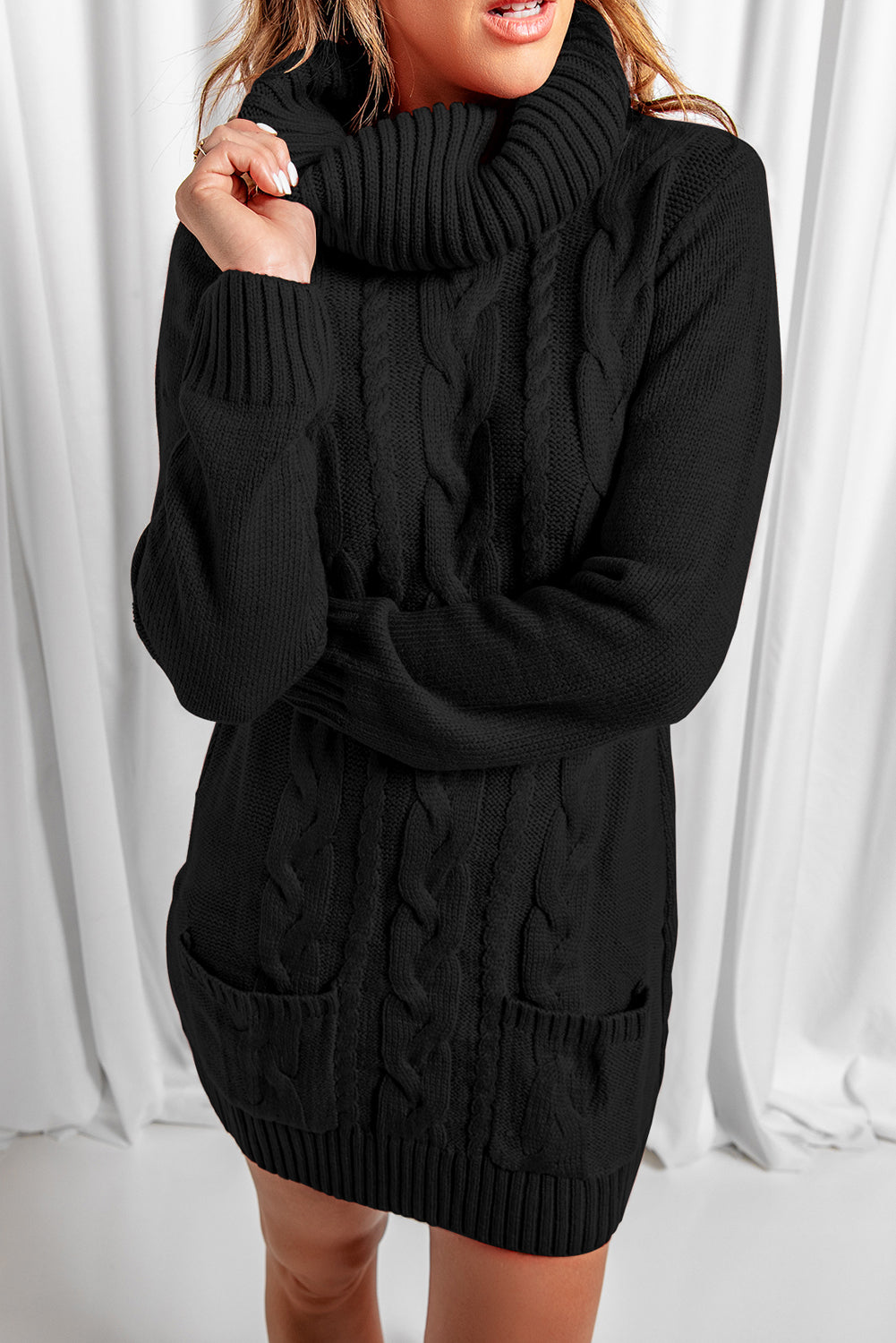 Cosy cable-knit dress with cowl neck For women