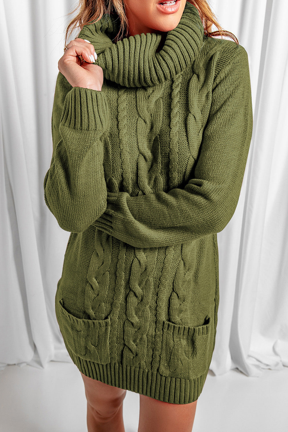 Cosy cable-knit dress with cowl neck For women