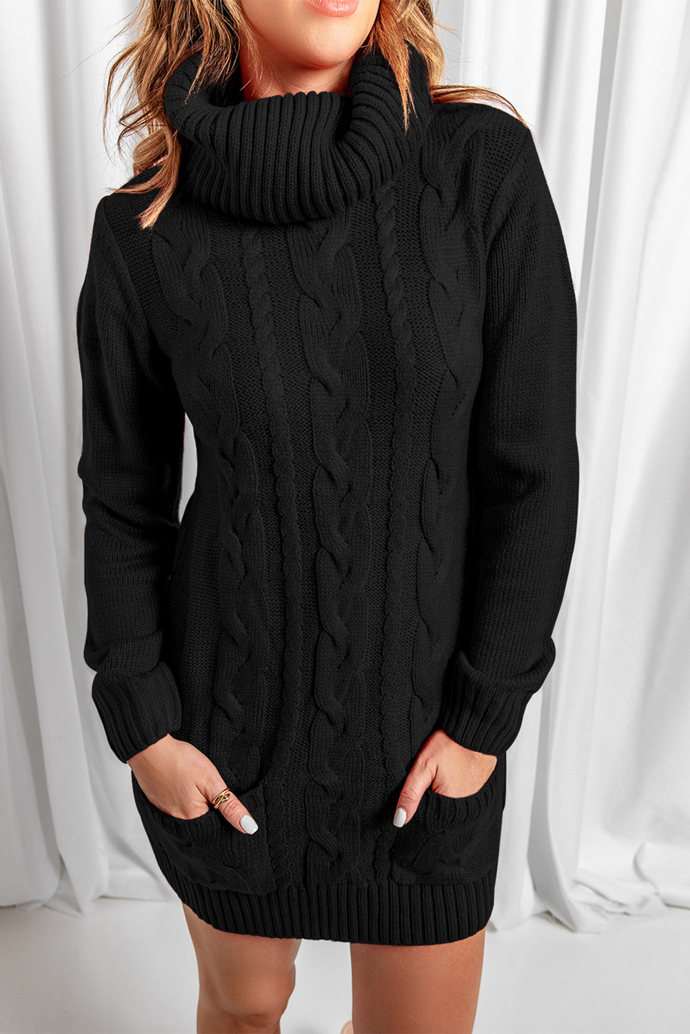 Cosy cable-knit dress with cowl neck For women