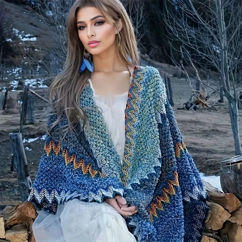 Maddie - Knitted winter scarf poncho