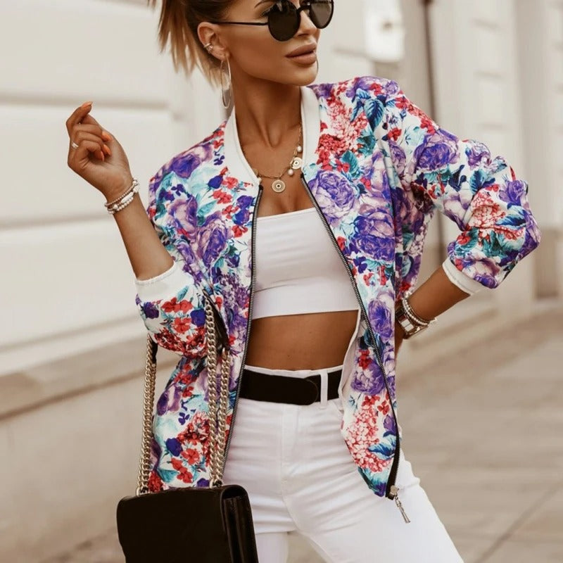 Flora - Women's Printed Jacket with Zip and Collar for Spring