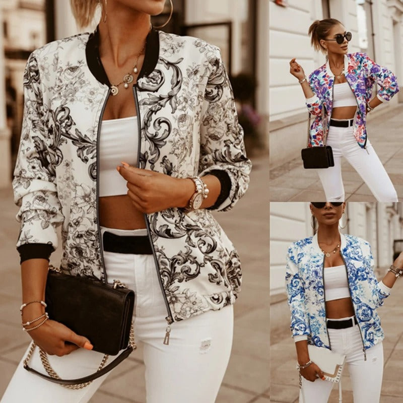 Flora - Women's Printed Jacket with Zip and Collar for Spring