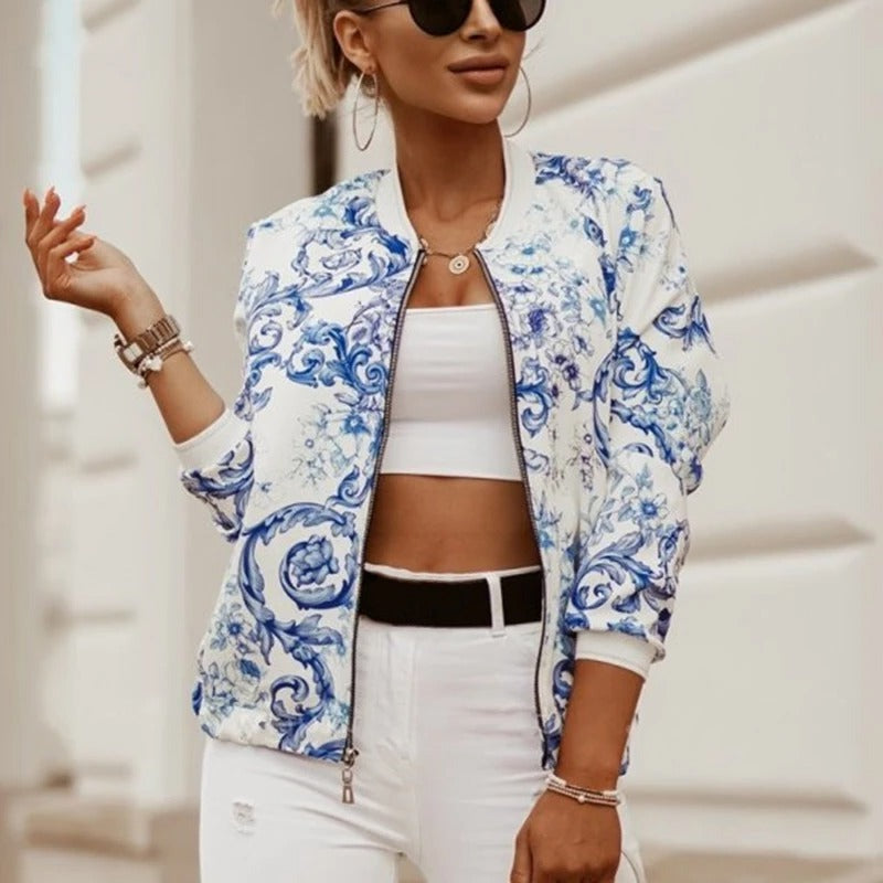 Flora - Women's Printed Jacket with Zip and Collar for Spring