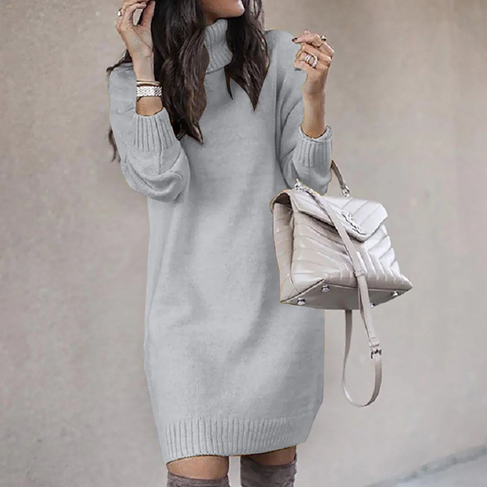 Rebecca - Knitted Knee Length Turtleneck Dress