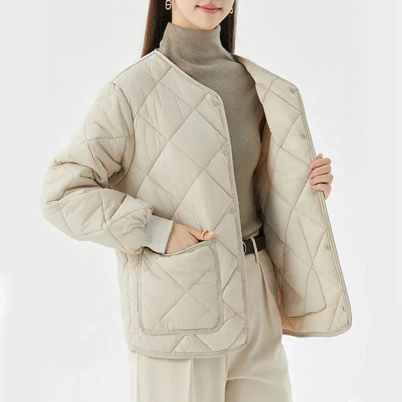 Leocadiah - Women's lightweight quilted jacket with V neck and pockets