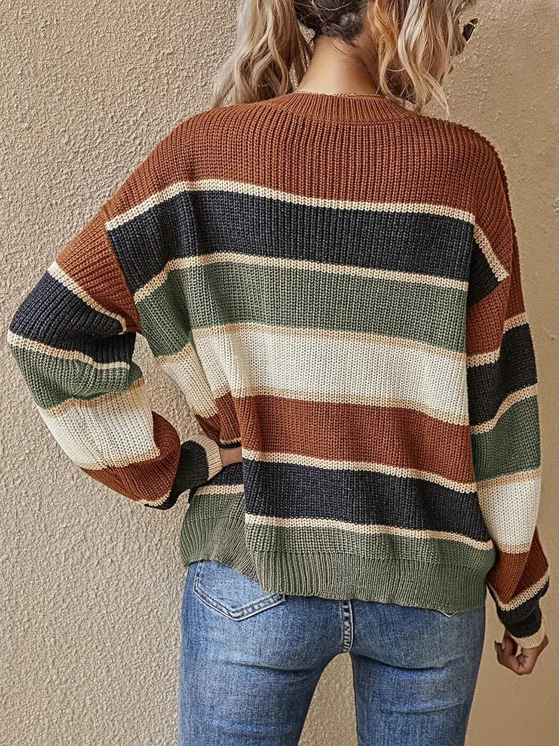 Camill - Women's knitted sweater with coffee stripes